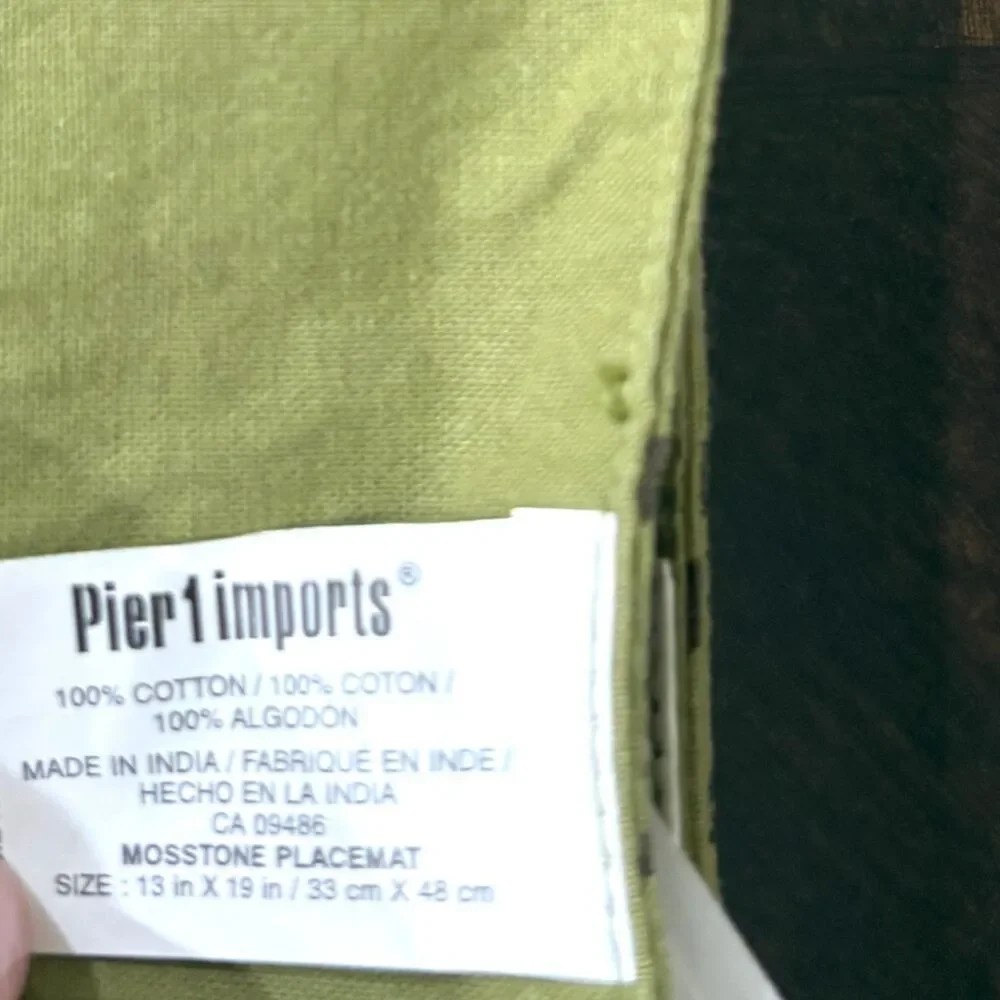 Pier 1 Imports Mosstone Placemats Set of 4 Green Bird Branch Cotton 13x19 Nature
